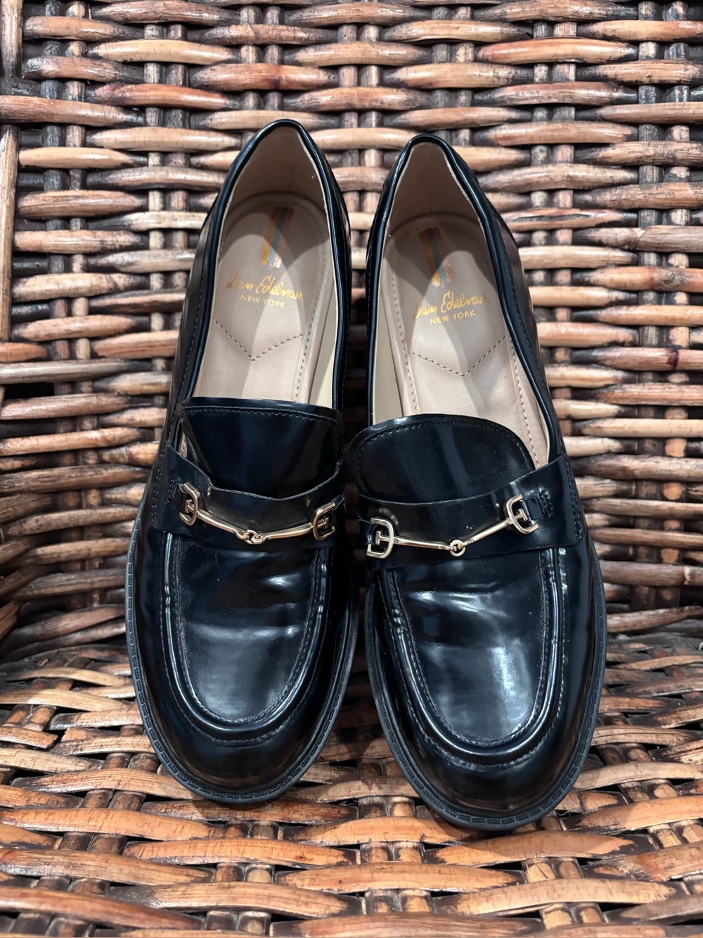 Sam Edelman Black Patent Lug-Sole Loafers with Gold accents . Size 8 - Picture 12 of 12